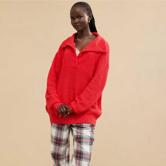 aerie Sweaters - NWT aerie ($79.95Cad) OVERSIZED CozyUp Waffle Button Sweater in Bright Red